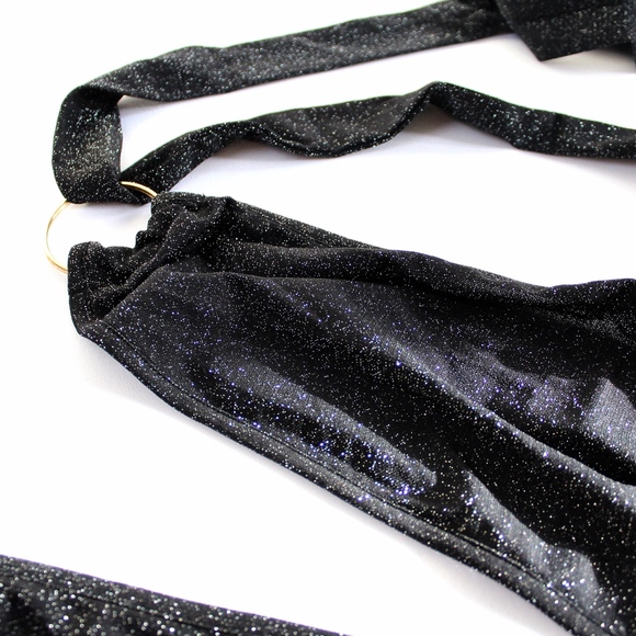 CrissCross Open Back Plunging V Ring Lurex Dress - Picture 7 of 8